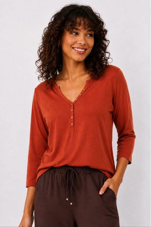 BLUSA DECOTE HIPPIE BOTOES TERRACOTA